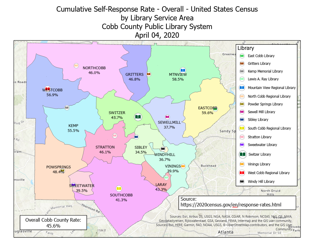 Cobb Census response rate broken down by public library district East