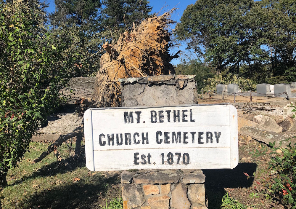 Mt. Bethel church cemetery graves damaged by uprooted trees - East Cobb